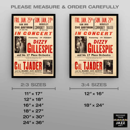 Dizzy Gillespie - Cal Tjader jazz poster - San Jose - Berkeley - 1957