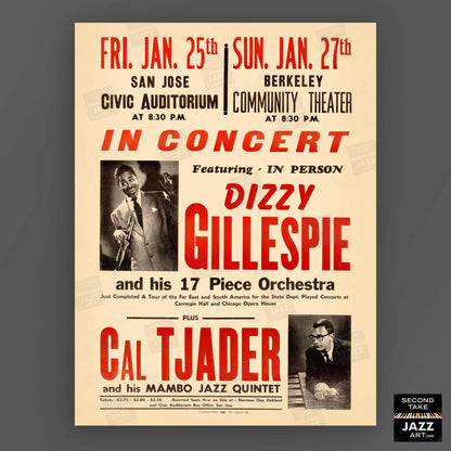 Dizzy Gillespie - Cal Tjader jazz poster - San Jose - Berkeley - 1957