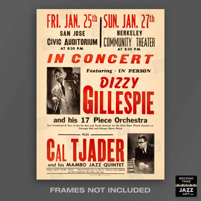 Dizzy Gillespie - Cal Tjader jazz poster - San Jose - Berkeley - 1957