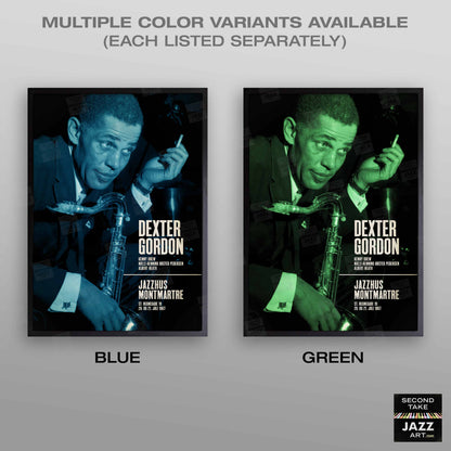 Dexter Gordon jazz poster - Live at Jazzhus Montmartre - 1967 (blue variant)