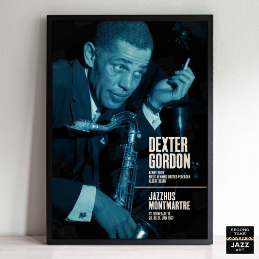 Dexter Gordon jazz poster - Live at Jazzhus Montmartre - 1967 (blue variant)