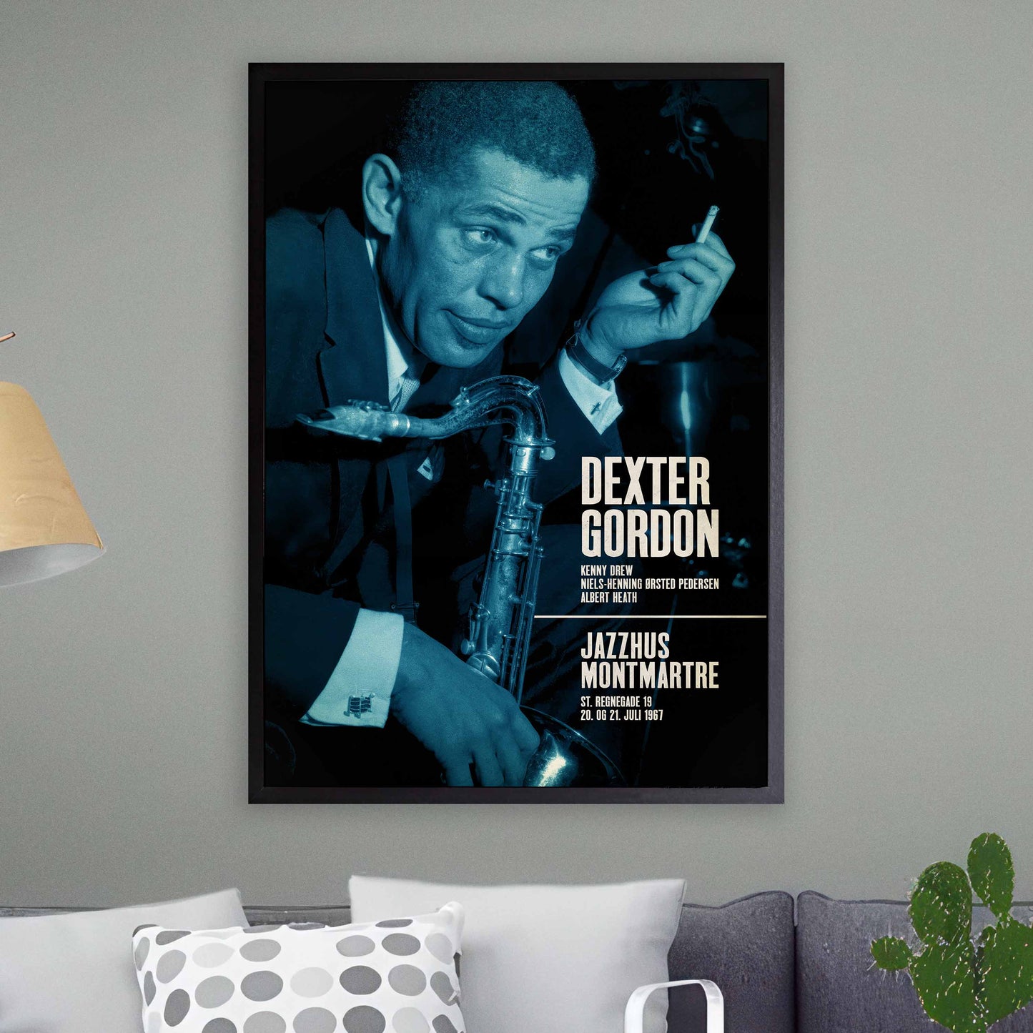 Dexter Gordon jazz poster - Live at Jazzhus Montmartre - 1967 (blue variant)