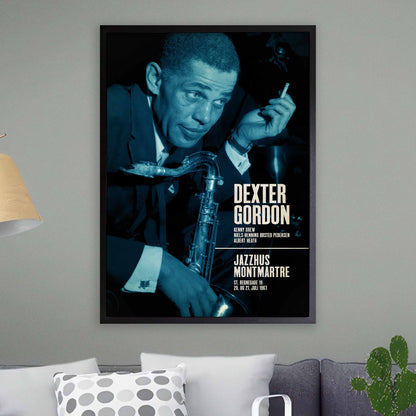 Dexter Gordon jazz poster - Live at Jazzhus Montmartre - 1967 (blue variant)