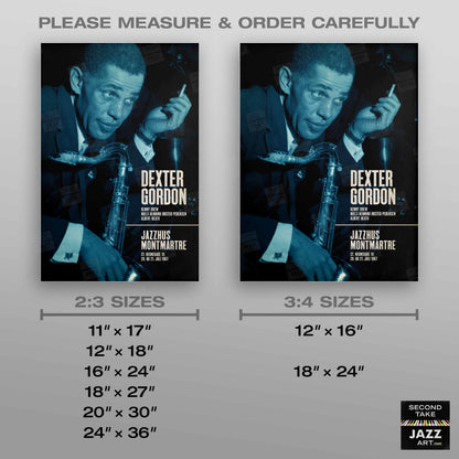 Dexter Gordon jazz poster - Live at Jazzhus Montmartre - 1967 (blue variant)