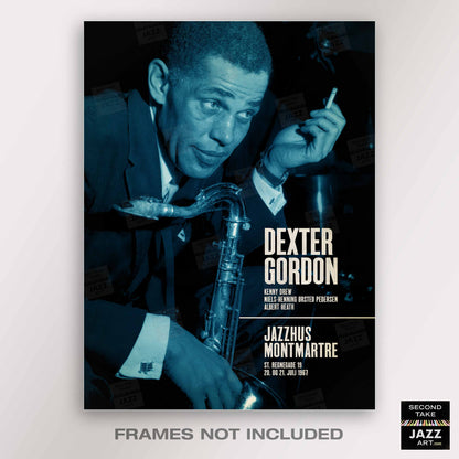 Dexter Gordon jazz poster - Live at Jazzhus Montmartre - 1967 (blue variant)