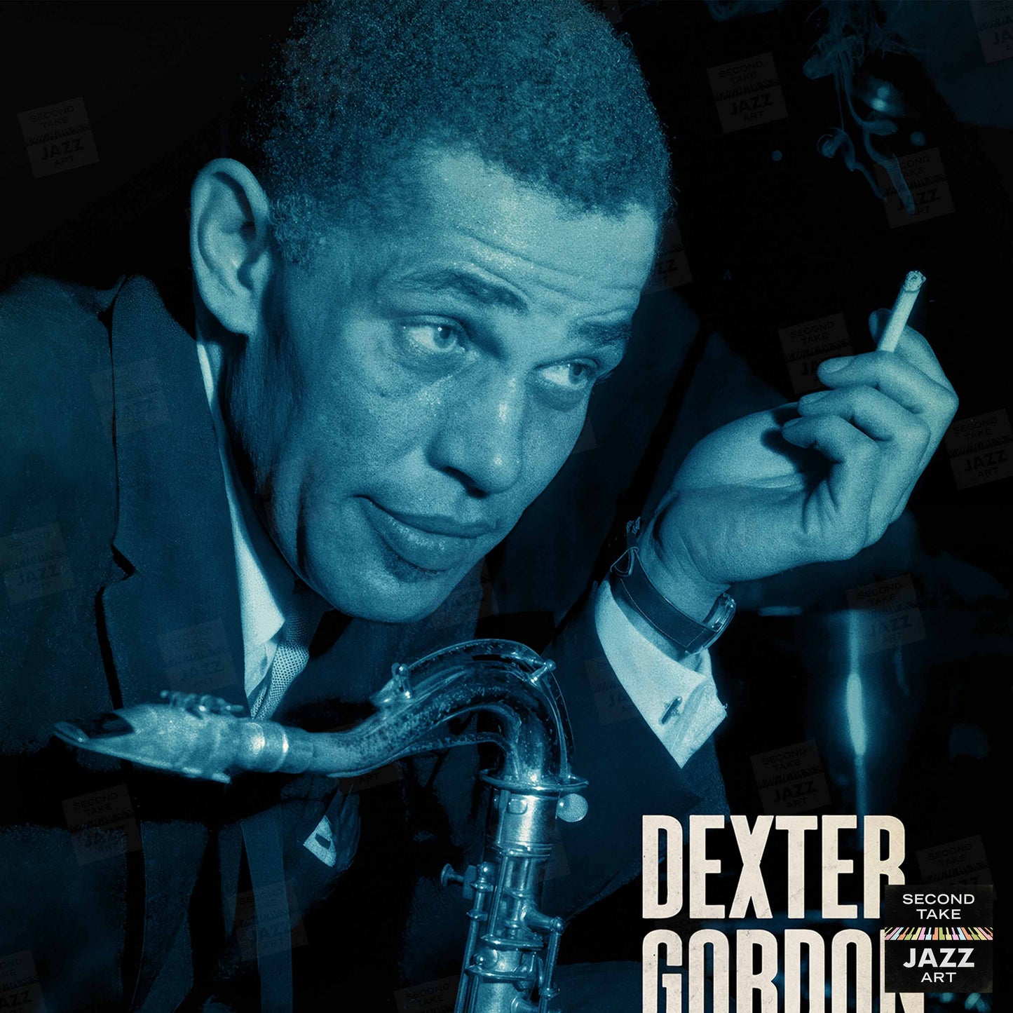 Dexter Gordon jazz poster - Live at Jazzhus Montmartre - 1967 (blue variant)