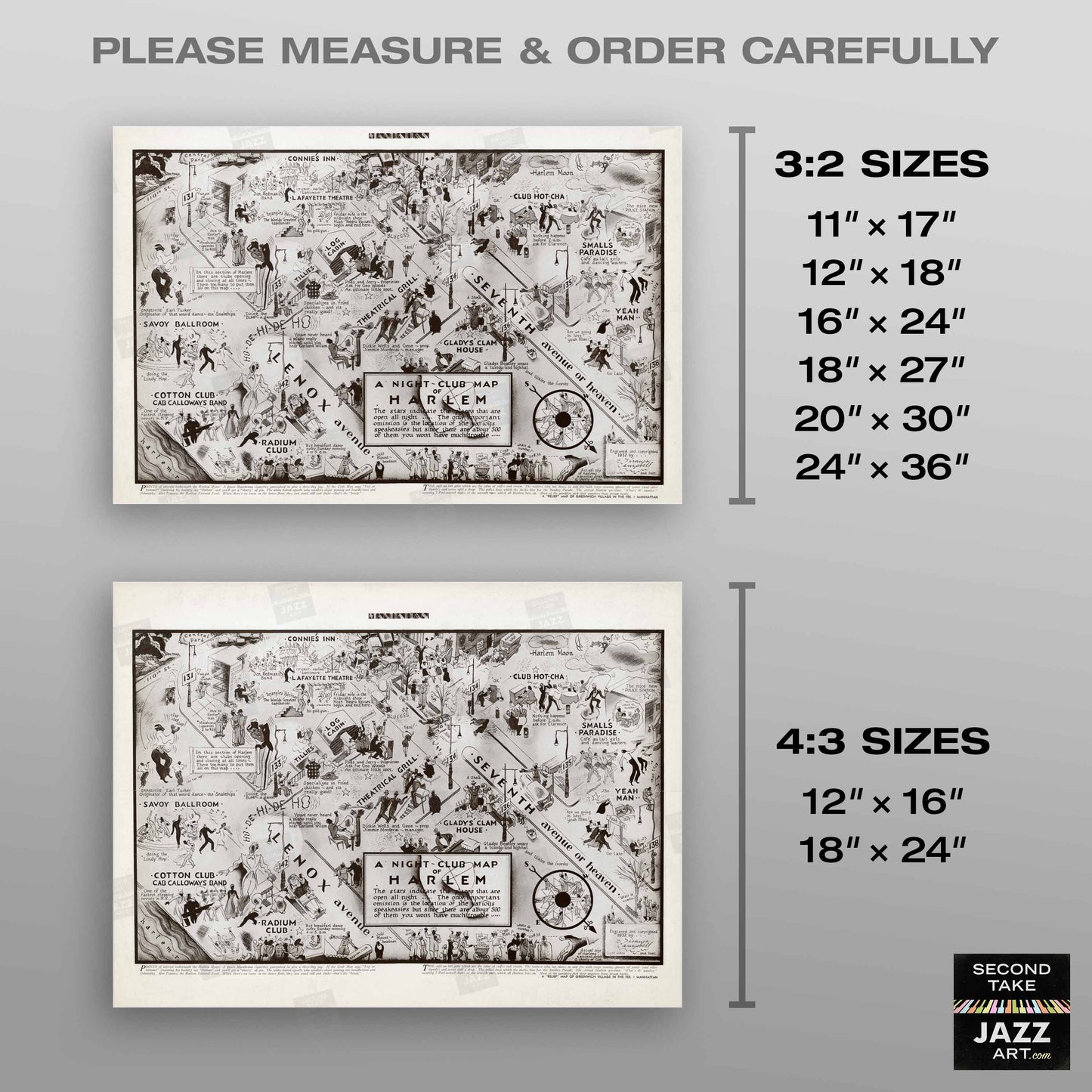 Harlem Night Club Map jazz poster - Manhattan - 1932