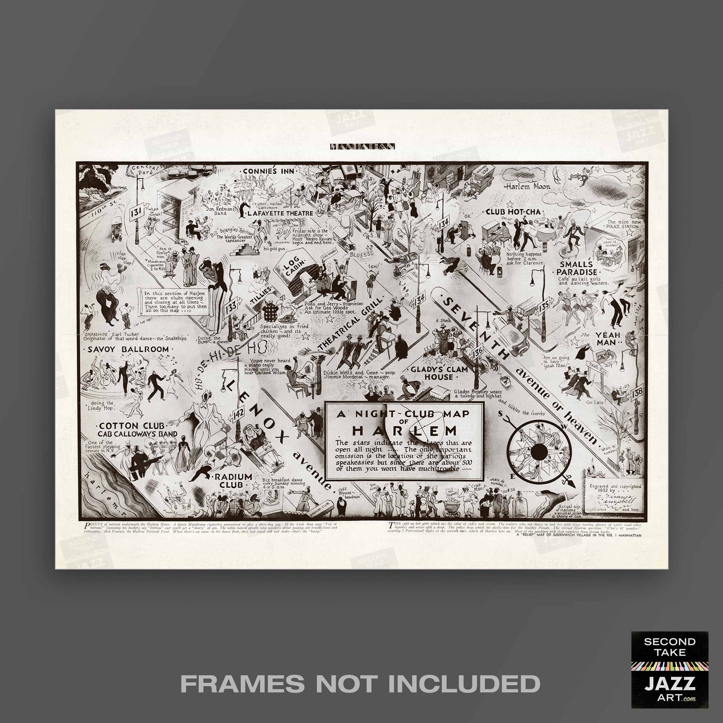 Harlem Night Club Map jazz poster - Manhattan - 1932