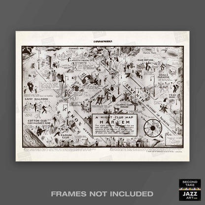 Harlem Night Club Map jazz poster - Manhattan - 1932