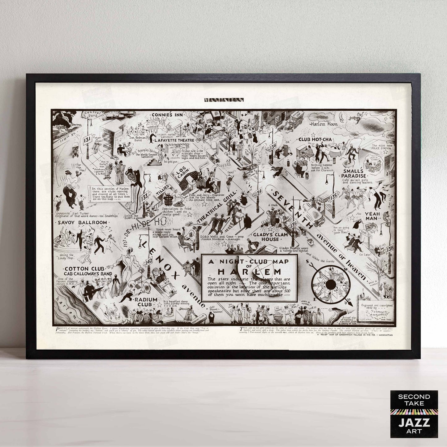 Harlem Night Club Map jazz poster - Manhattan - 1932