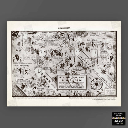 Harlem Night Club Map jazz poster - Manhattan - 1932