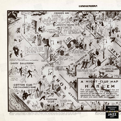 Harlem Night Club Map jazz poster - Manhattan - 1932