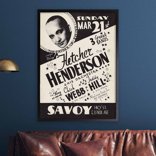 Fletcher Henderson - Chick Webb - Teddy Hill jazz poster - Savoy Ballroom - Harlem, New York - 1937