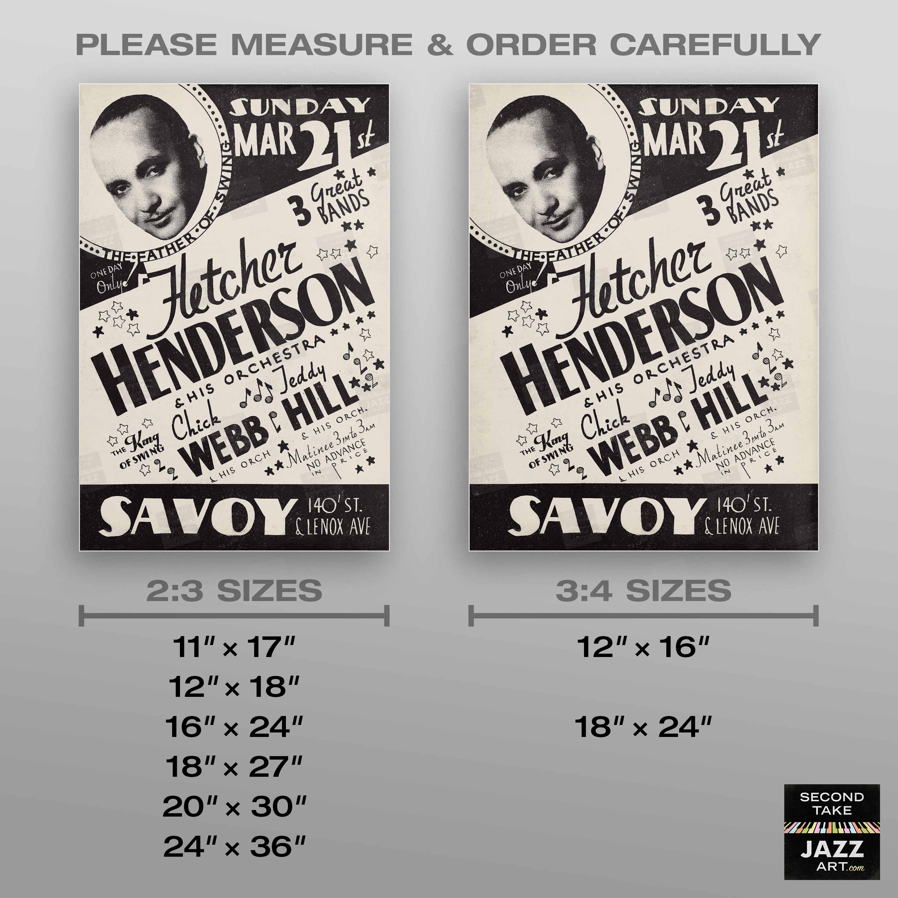 Fletcher Henderson - Chick Webb - Teddy Hill jazz poster - Savoy