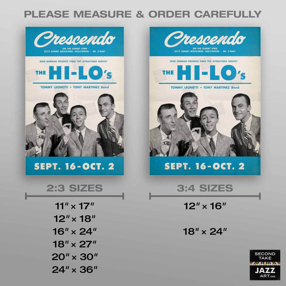 The Hi-Lo's jazz poster - The Crescendo - Hollywood - 1955