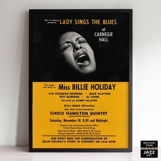 Billie Holiday jazz poster - Lady Sings the Blues - Carnegie Hall - 1956