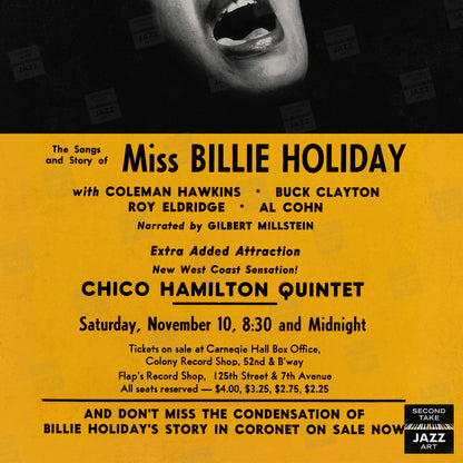 Billie Holiday jazz poster - Lady Sings the Blues - Carnegie Hall - 1956