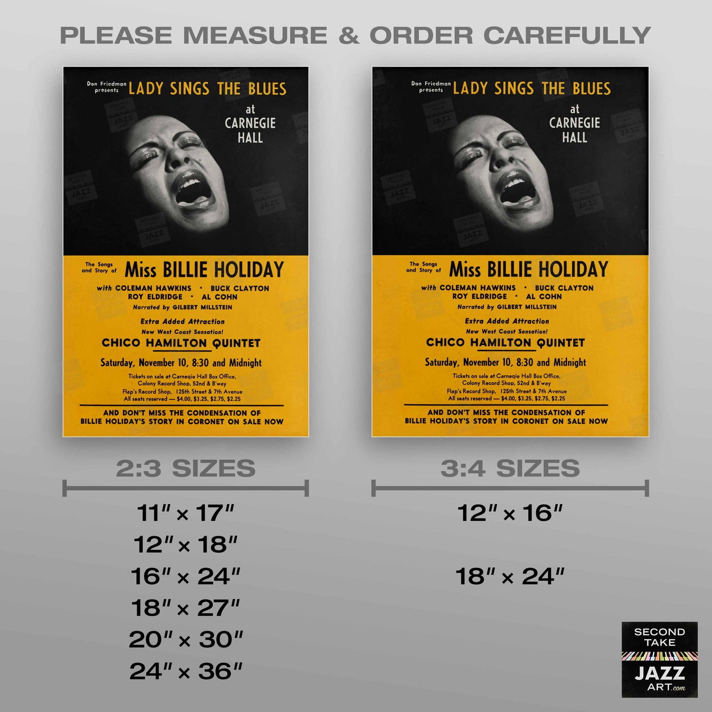 Billie Holiday jazz poster - Lady Sings the Blues - Carnegie Hall - 1956