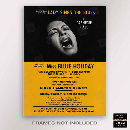 Billie Holiday jazz poster - Lady Sings the Blues - Carnegie Hall - 1956