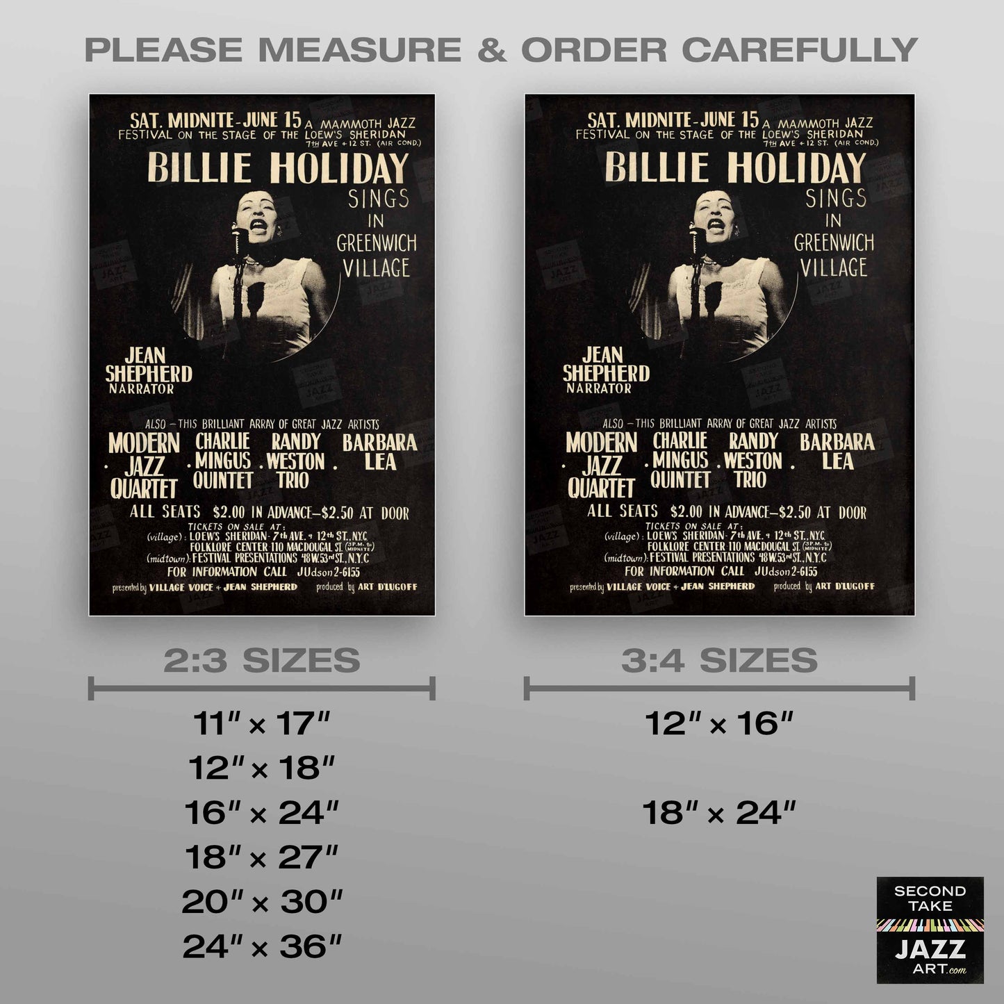 Billie Holiday jazz poster - Sings in Greenwich Village - Loew's Sheridan Theatre - 1957