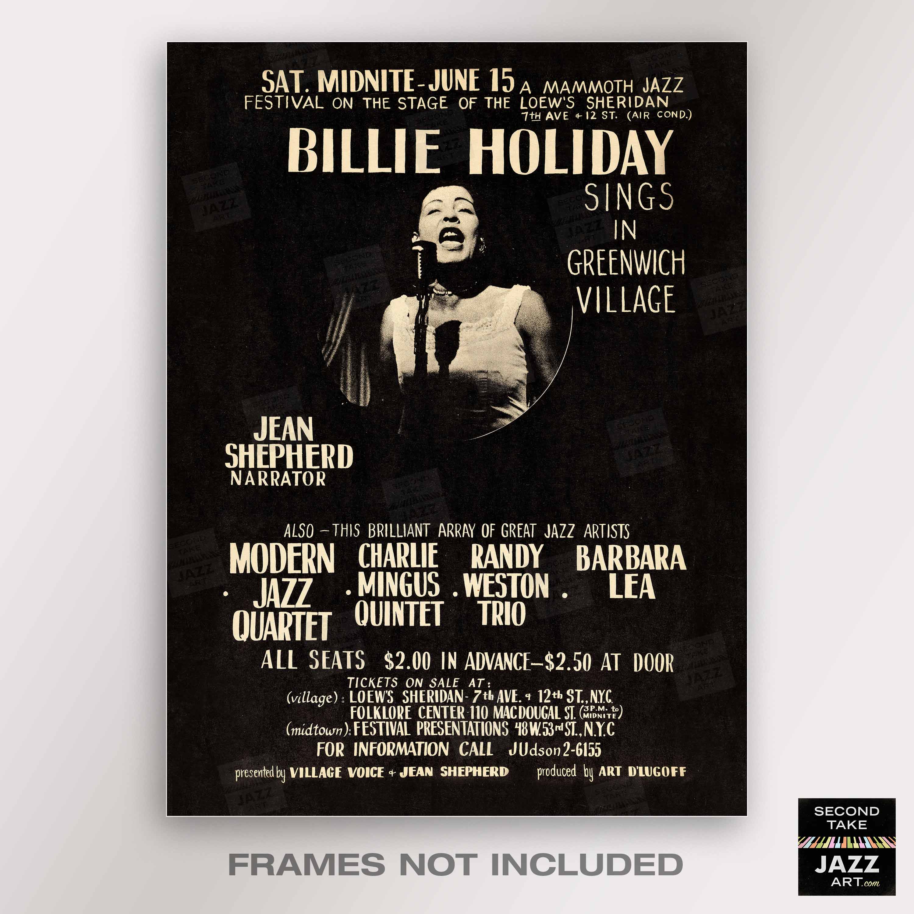 Billie Holiday jazz poster - Sings in Greenwich Village - Loew's