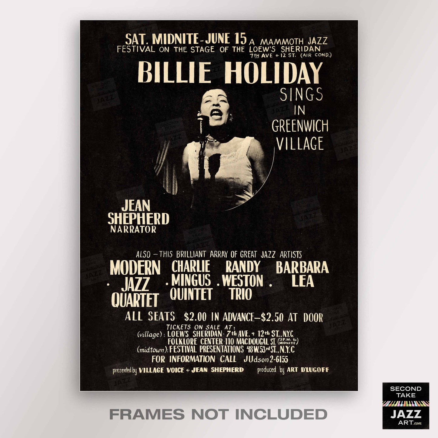 Billie Holiday jazz poster - Sings in Greenwich Village - Loew's Sheridan Theatre - 1957
