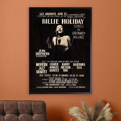 Billie Holiday jazz poster - Sings in Greenwich Village - Loew's Sheridan Theatre - 1957