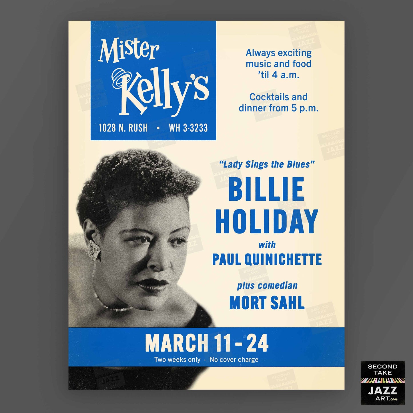 Billie Holiday jazz poster - Mister Kelly's - Chicago - 1957