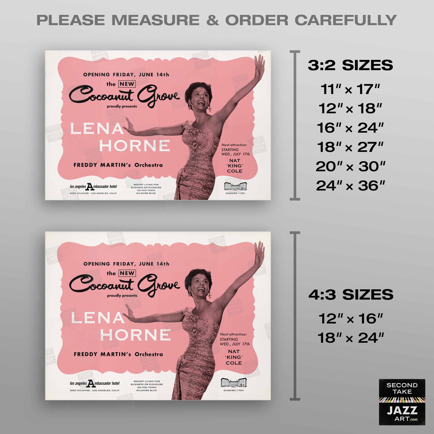 Lena Horne jazz poster - At the Cocoanut Grove - Los Angeles - 1957 (horizontal)