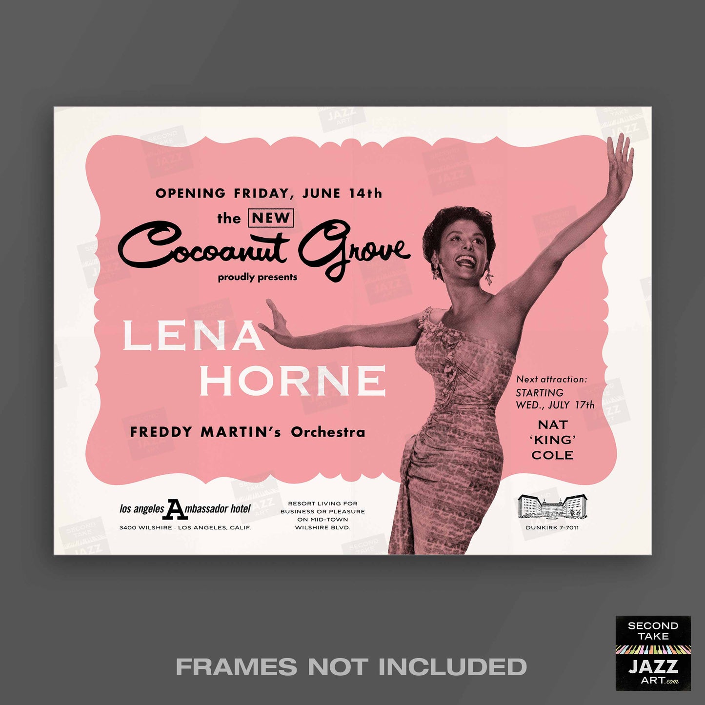 Lena Horne jazz poster - At the Cocoanut Grove - Los Angeles - 1957 (horizontal)