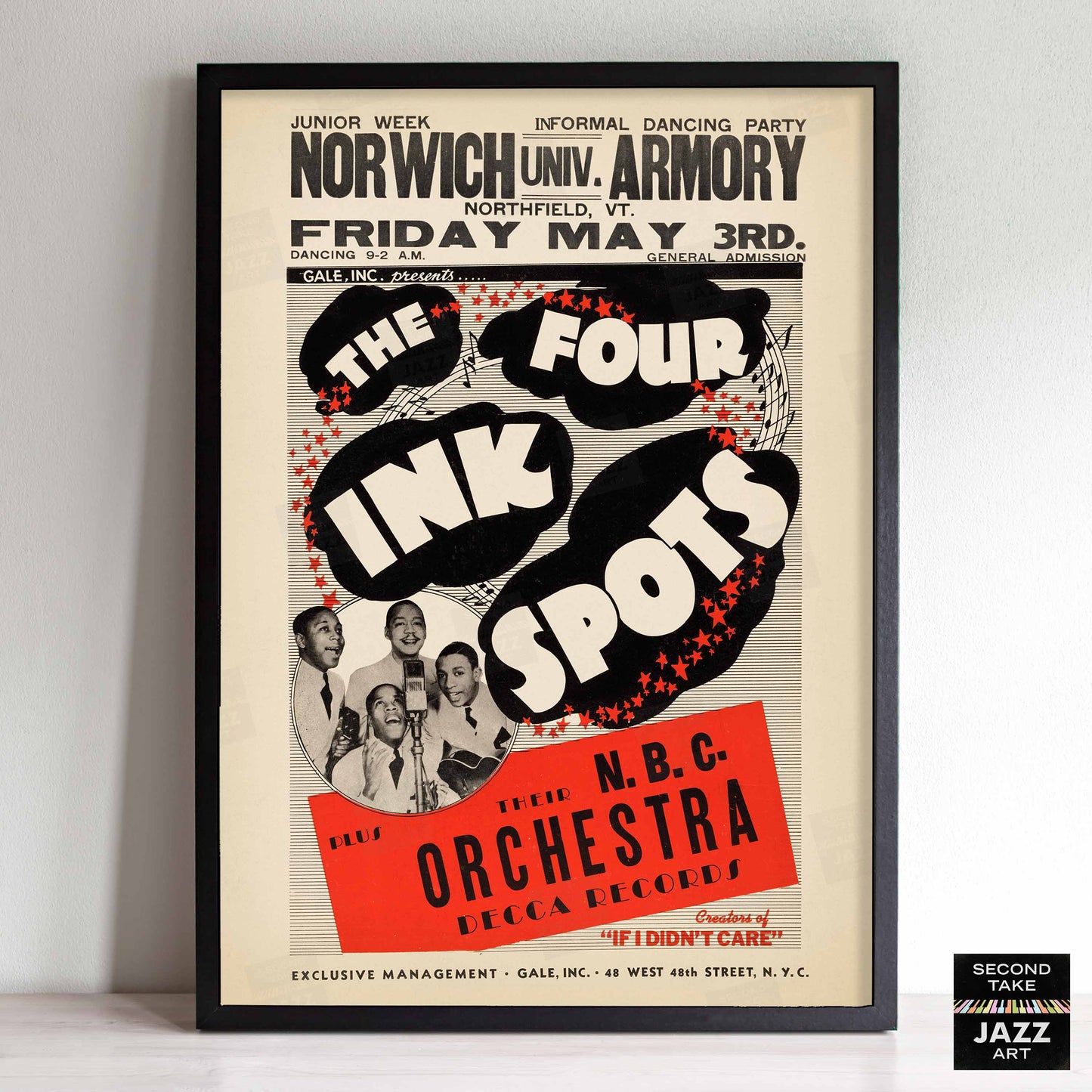 Ink Spots jazz poster - Norwich Armory - Northfield, VT - 1946