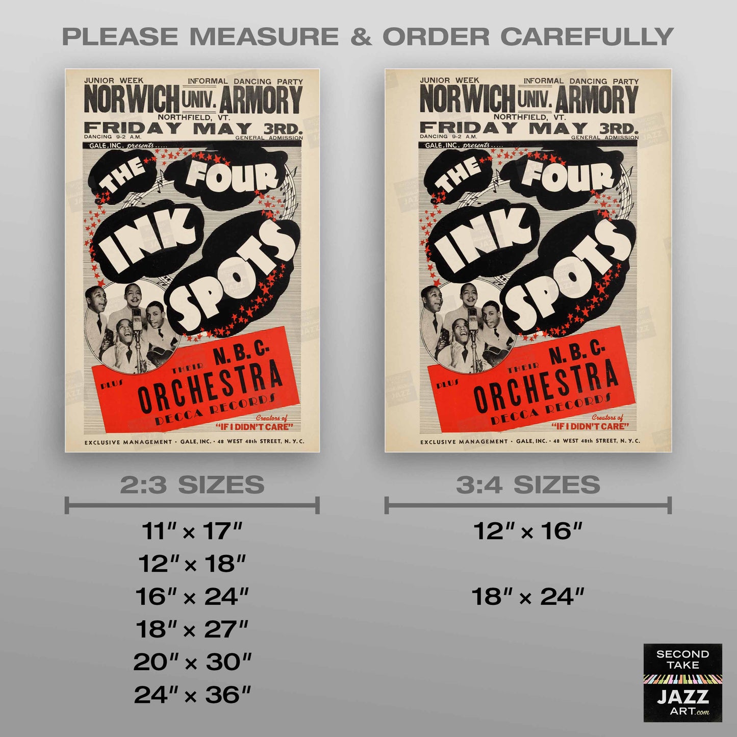 Ink Spots jazz poster - Norwich Armory - Northfield, VT - 1946