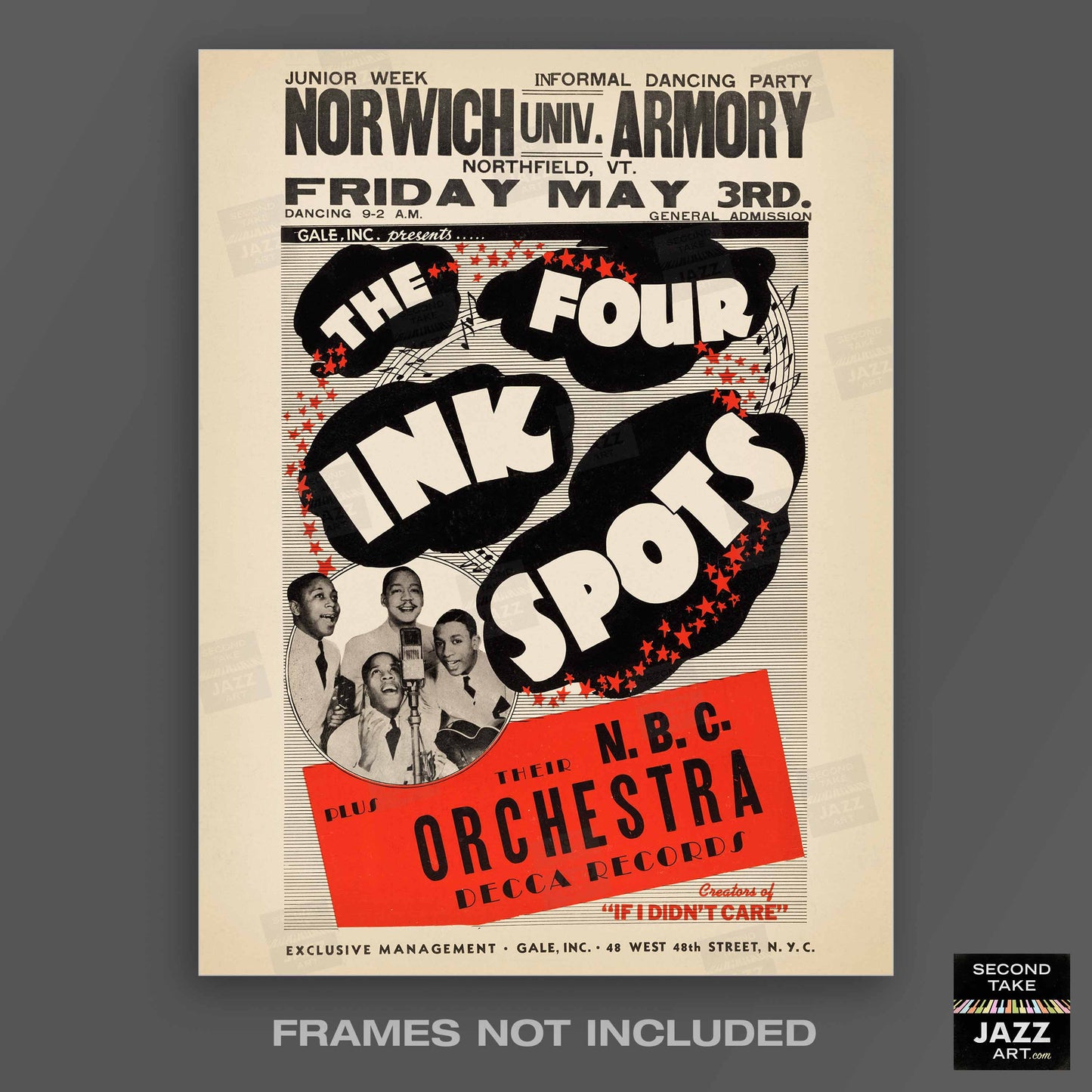 Ink Spots jazz poster - Norwich Armory - Northfield, VT - 1946
