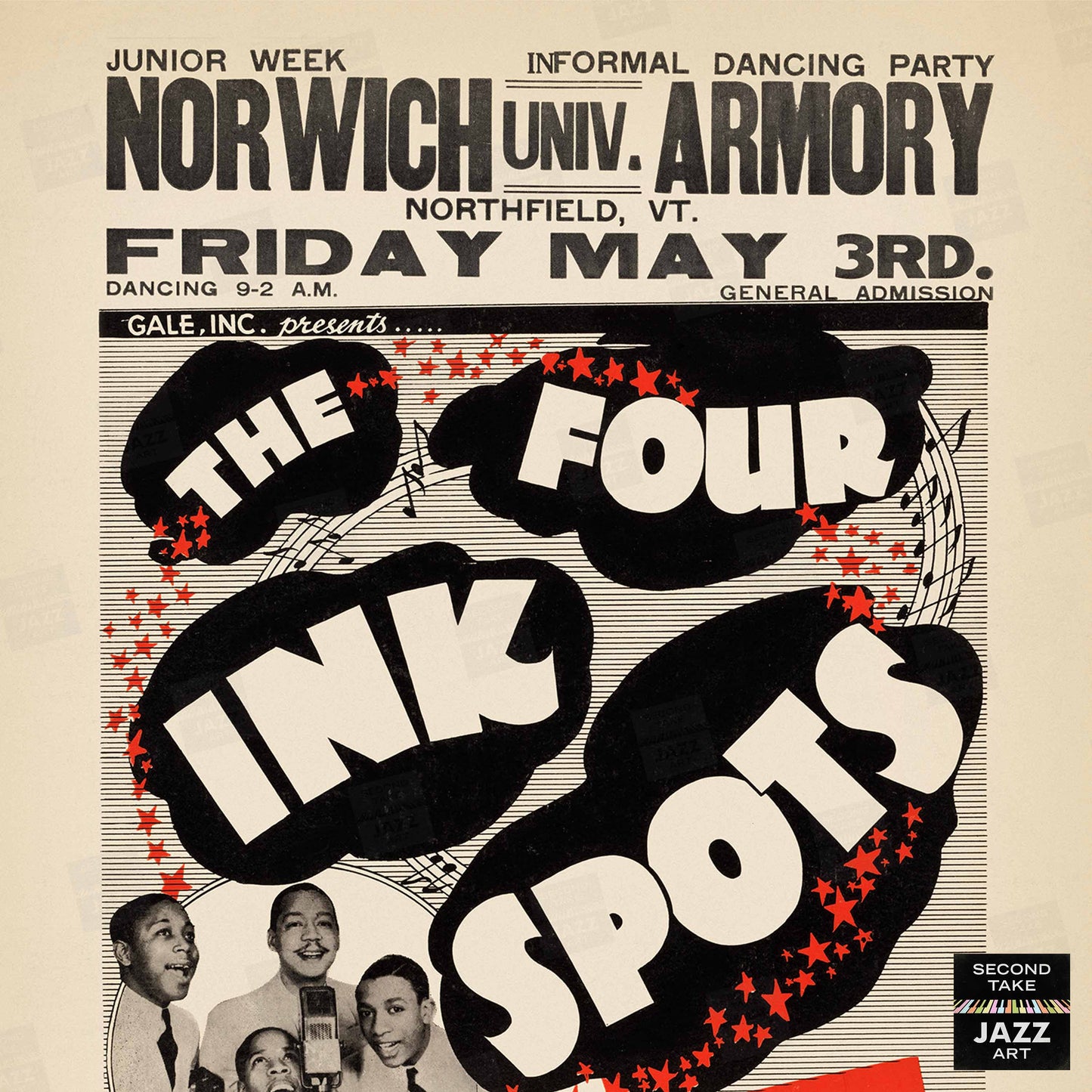 Ink Spots jazz poster - Norwich Armory - Northfield, VT - 1946