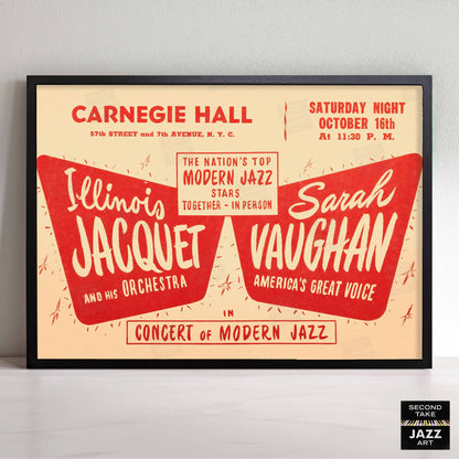 Illinois Jacquet - Sarah Vaughan jazz poster - Carnegie Hall - 1948 (horizontal)