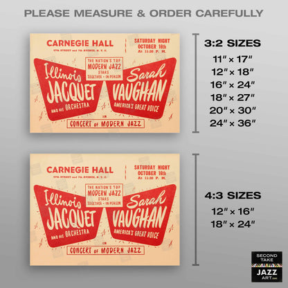 Illinois Jacquet - Sarah Vaughan jazz poster - Carnegie Hall - 1948 (horizontal)