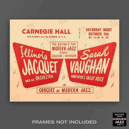 Illinois Jacquet - Sarah Vaughan jazz poster - Carnegie Hall - 1948 (horizontal)