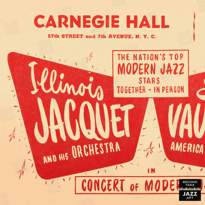 Illinois Jacquet - Sarah Vaughan jazz poster - Carnegie Hall - 1948 (horizontal)