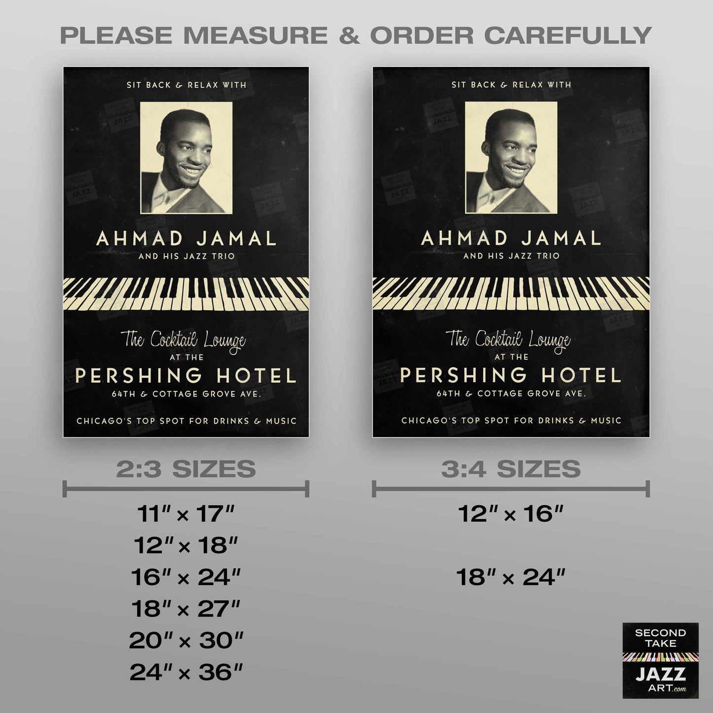 Ahmad Jamal Trio jazz poster - At the Pershing - Chicago - 1958 (black variant)