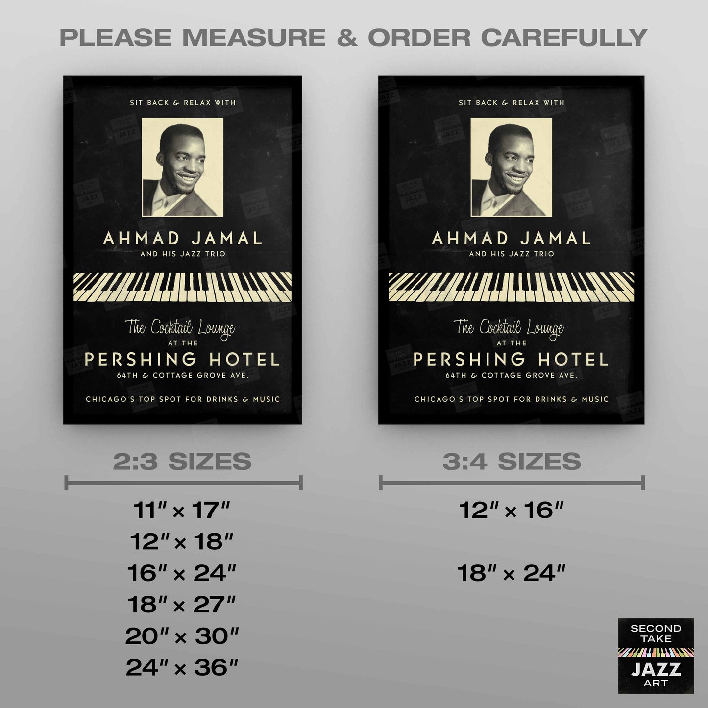 Ahmad Jamal Trio jazz poster - At the Pershing - Chicago - 1958 (black variant)