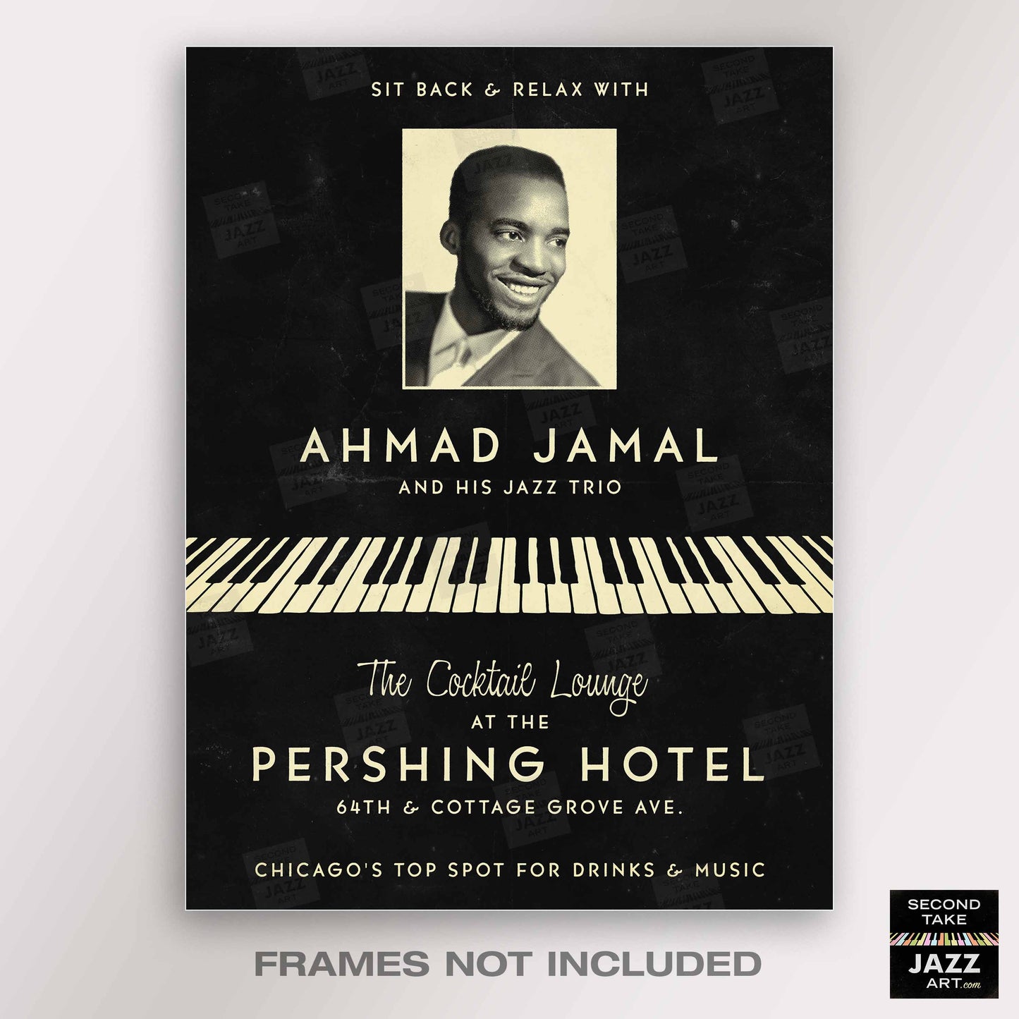 Ahmad Jamal Trio jazz poster - At the Pershing - Chicago - 1958 (black variant)