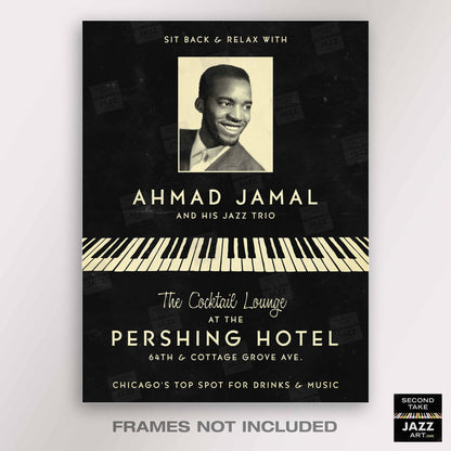 Ahmad Jamal Trio jazz poster - At the Pershing - Chicago - 1958 (black variant)