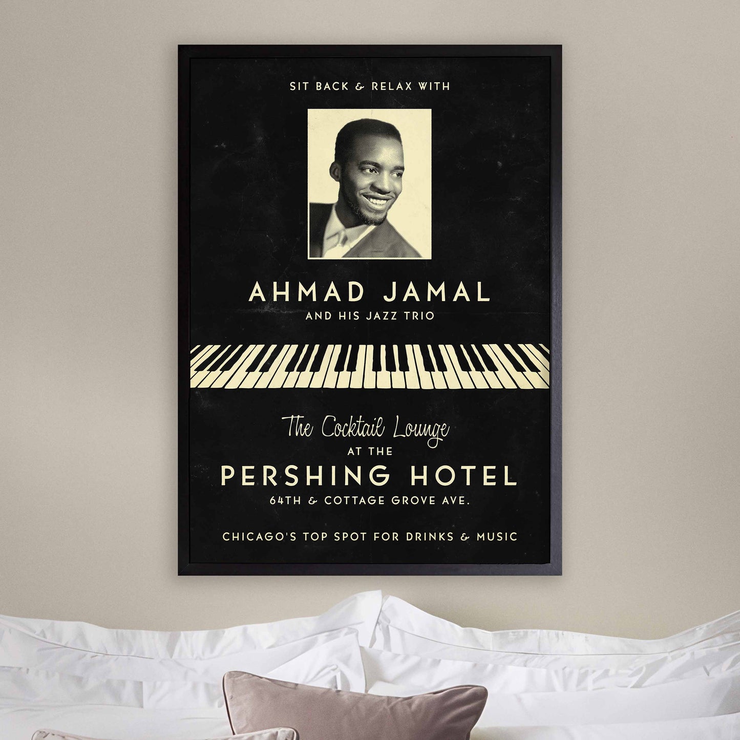 Ahmad Jamal Trio jazz poster - At the Pershing - Chicago - 1958 (black variant)