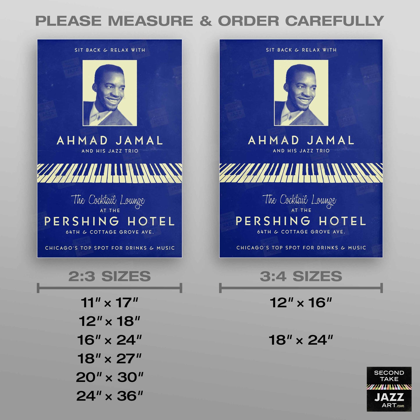 Ahmad Jamal Trio jazz poster - At the Pershing - Chicago - 1958 (blue variant)
