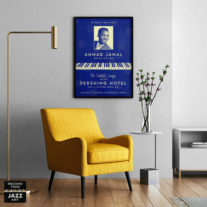 Ahmad Jamal Trio jazz poster - At the Pershing - Chicago - 1958 (blue variant)