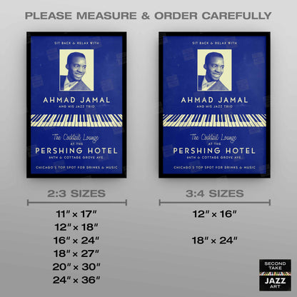 Ahmad Jamal Trio jazz poster - At the Pershing - Chicago - 1958 (blue variant)