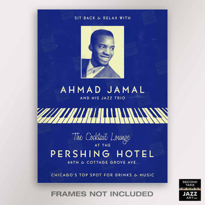 Ahmad Jamal Trio jazz poster - At the Pershing - Chicago - 1958 (blue variant)