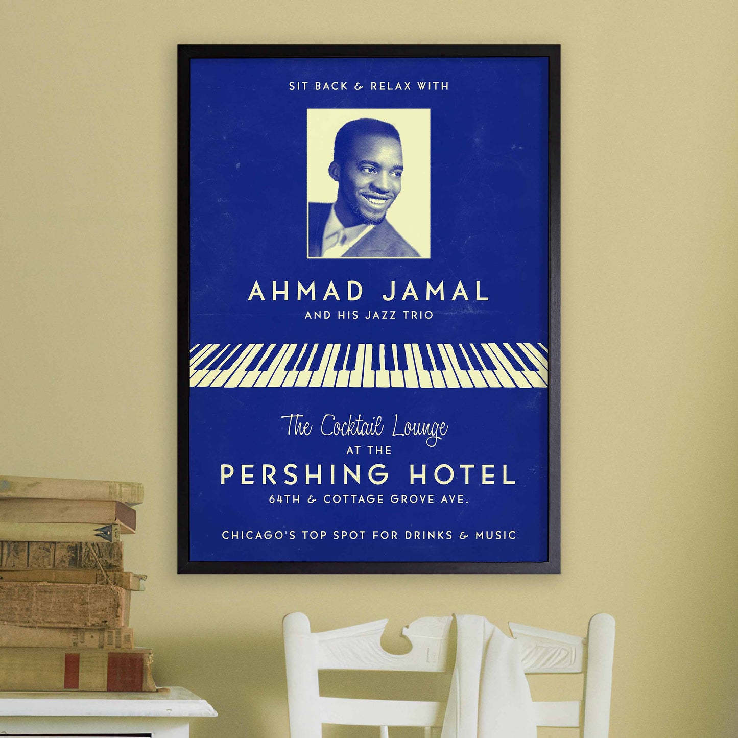 Ahmad Jamal Trio jazz poster - At the Pershing - Chicago - 1958 (blue variant)