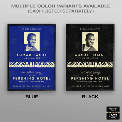 Ahmad Jamal Trio jazz poster - At the Pershing - Chicago - 1958 (blue variant)