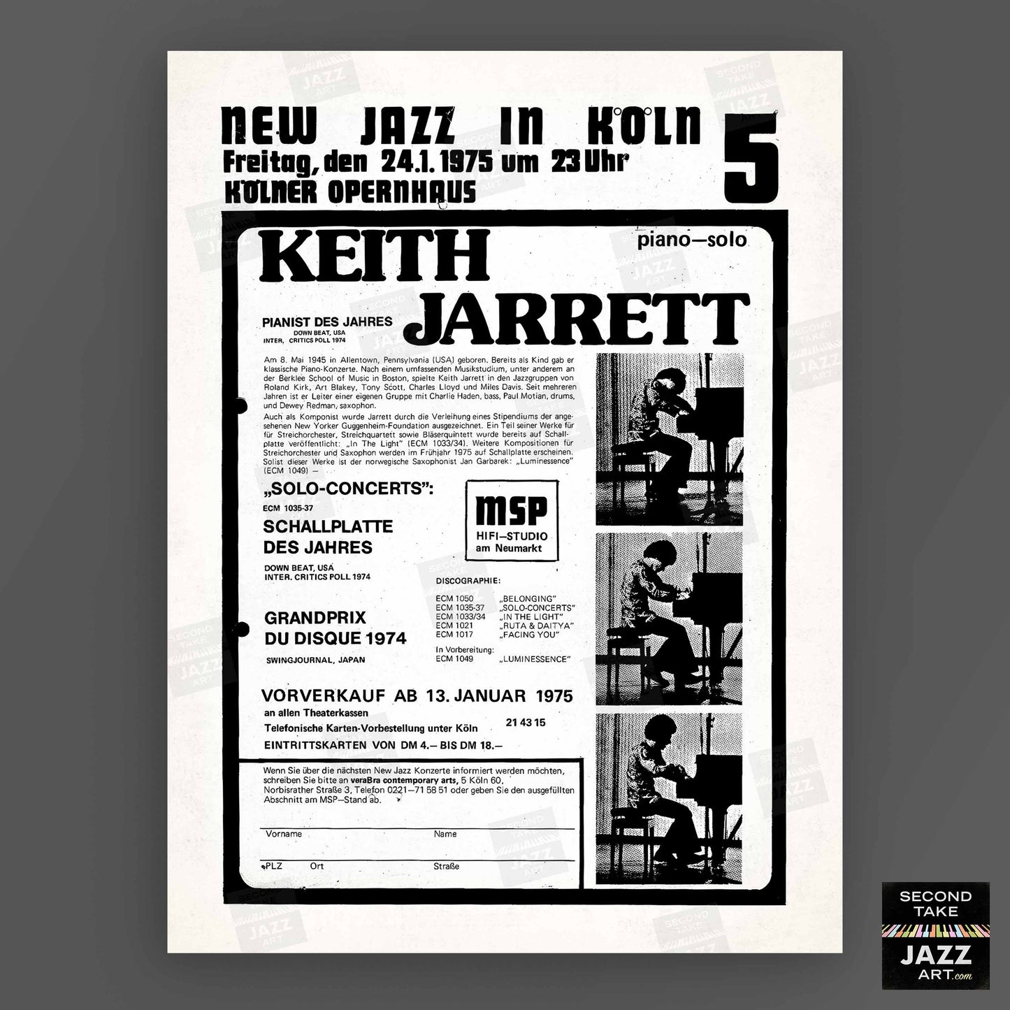 Keith Jarrett jazz poster - Köln Concert - 1975
